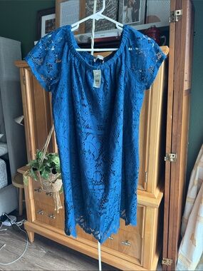 LOFT Blue Crochet Lace Pullover Dress